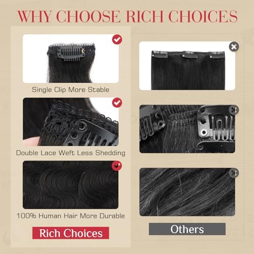 Rich Choices Short Clip In Hair Extensions Real Human Hair-Wave/Curly 6 Pcs Single Clip Hairs Extensions For Women-Mini Seamless Clips Hairpieces for Thin Hairs-10 Inch #1B Natural Black - Image 5