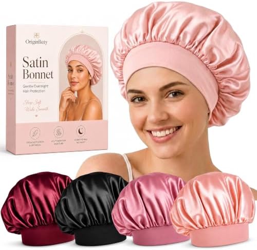 4Pcs Silk Satin Hair Bonnets for Sleeping Women Men Sleep Cap by Originbuty