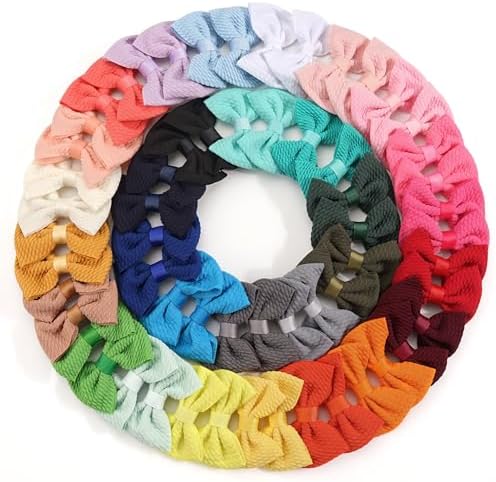 JOYOYO 60Pcs Baby Girls Kids Toddlers 2.75 Inch Twill Waffle Fabric Hair Bows Alligator Clips for Pigtails Hair Accessories and Bangs by JOYOYO