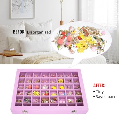 Vicoter 48 Grid Velvet Earring Organizer Tray with Lid for Rings - Image 5