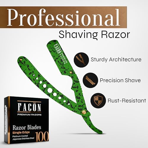 Facón Straight Razors for Men - Professional Barber Straight Edge Razor Kit with 100 Blades, Classic Stainless Steel Barbero Shaver for a Smooth & Precise Shave, Premium Barber Razor for Men's Shaving - Image 2