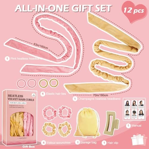 Heatless Curls Overnight Headband, 70'' No Heat Hair Curlers for Medium Long Hair, Champagne Pink - Image 5