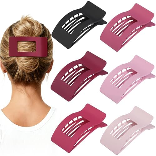 French Flat Hair Clips for Women 6pcs Hair Claw Clips for Thick or Thin Hair Matte Claw Clips for Girls Barrettes Non-Slip Strong Hold Hair Accessories for Women (Pink Purle) by Artchita