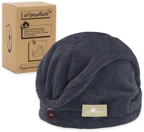 myHomeBody Hair Towel Wrap, Quick Drying Turban, Absorbent Cap – Blue by myHomeBody