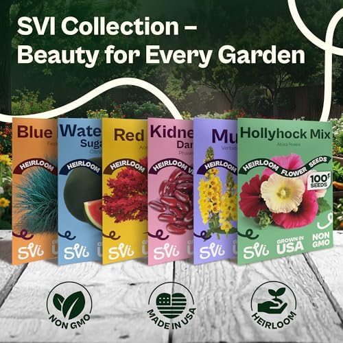 SVI 100 Mix Hollyhock Seeds (Alcea rosea) - Mallow, Common Hollyhock Seed Packets, Attracts Hummingbirds - Heirloom Flower Seeds for Outside & Inside, Meadows, Fences, Beds - Image 7