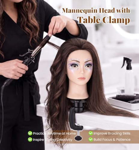 30" Human Hair Mannequin Head for Braiding, Cutting and Makeup Practice - Image 2