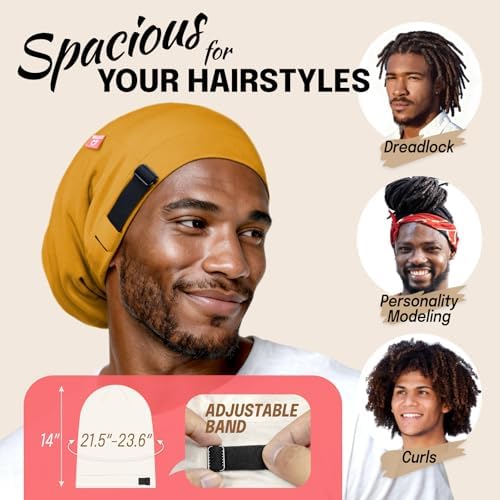 Large Satin Bonnet for Men Sleeping, Dreadlocks Loc Cap for Curly Wave Long - Image 5