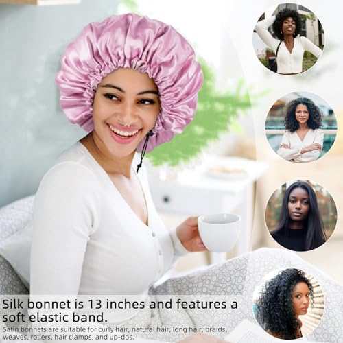 Edoneery Satin Bonnet for Sleeping Women, Double Layer Adjustable Sleep Cap - Image 4