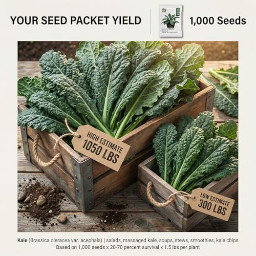 1000 Lacinato Kale Seeds for Planting - Tuscan Heirloom Dinosaur Kale, Non-GMO, USA Grown by RDR Seeds - Image 2