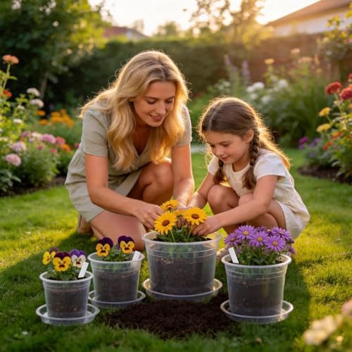 4/6/8/10 Inch Large Clear Nursery Pots with Drainage & Saucers & Plant Tags - Image 7