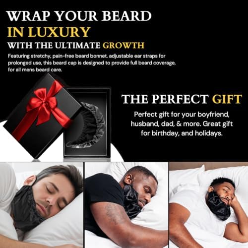 Black Satin Beard Bonnet for Men – Adjustable Beard Conditioning Cap for Sleeping, Retains Beard Oil & Moisture, Helps Prevent Itching, Split Ends & Breakage, Durag styled - Image 6