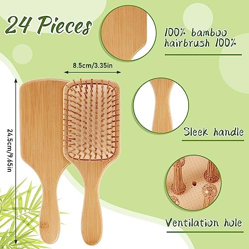 Tessco for you 24 Pcs Bamboo Hair Brushes for Women Bulk Wooden Paddle Brush Scalp Massage Bamboo Bristles Anti Static Men Engraving DIY Gift for Wedding Teacher(Wood Color) - Image 2