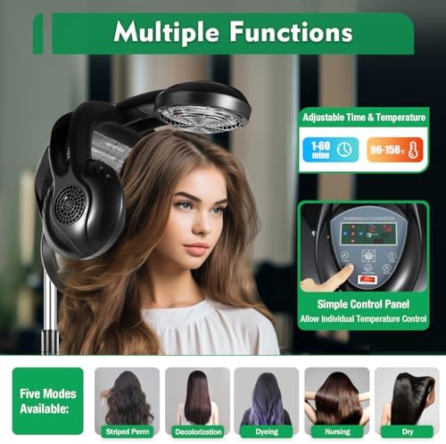 Professional Standing Hair Dryer, 1400W Salon Accelerator Color Processor with Adjustable Heights/Temperature, Four Heat Heads Salon Spa Orbiting Infrared Hair Dryer for Home & Hair Salons - Image 3