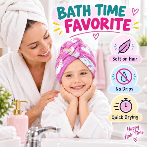Microfiber Hair Towel Wrap for Kids Girls, Ultra Absorbent, 3 Pack - Image 5