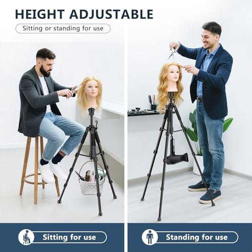 Mannequin Head Stand, 54 inch Adjustable Wig Stand Tripod with Non-Slip Base, Heavy Duty Metal Mannequin Tripod Stand for Cosmetology Hairdressing - Image 4