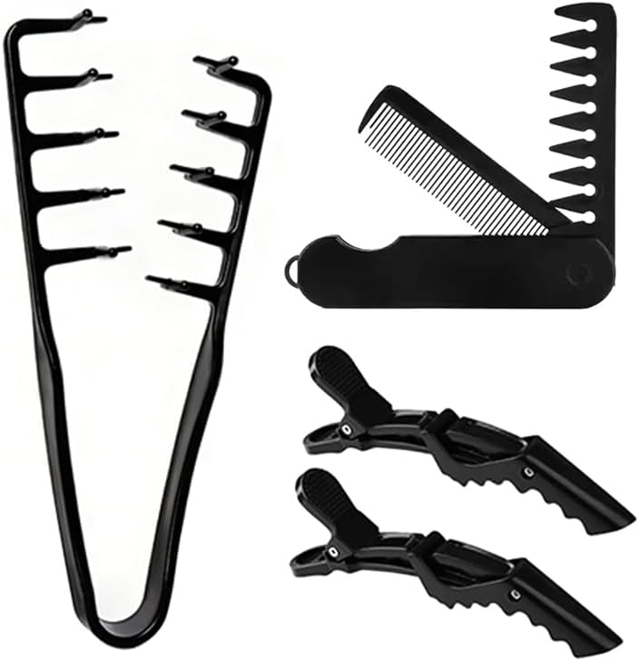 Ella & Sara 2Pcs Black Volumizing Texture Comb for Men & Women, Wide & Fine-Tooth Volumizing Hair Styling Tool, Root Lifter for Fine Hair, with 2Pack Alligator Clips, Suitable for All Hair Types by Unknown