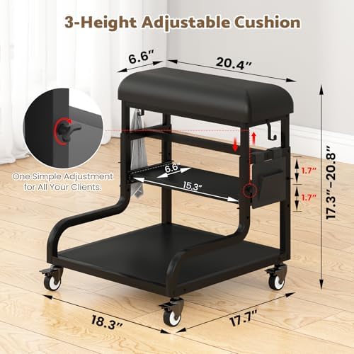 Adjustable Pedicure Foot Rest with PU Cushion, Mobile Cart & Storage - Image 2