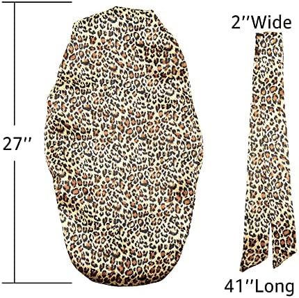 Extra Large Satin Bonnet Silky Sleep Cap for Women, Double-Layer Long Hair Bonnet with Tie Band for Braids/Curly/Long Hair - Leopard - Image 2