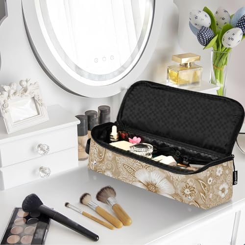 Hair Tools Travel Bag with Heat Resistant Mat 2-in-1 Hot Tools Travel Bag Organizer Flat Curling Iron Travel Case for Straightener Retro Beige Paisley - Image 6