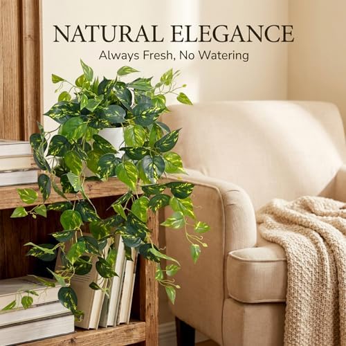 Fake Plants, Artificial Plants Indoor, 34" Fake Hanging Pothos Vines, 1Pc - Image 2