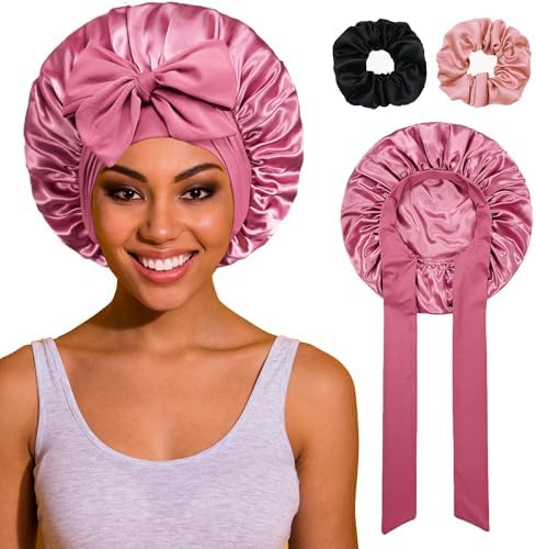 ROYBENS Satin Bonnet with Tie, Silk Hair Sleep Bonnets for Women +Scrunchie by ROYBENS