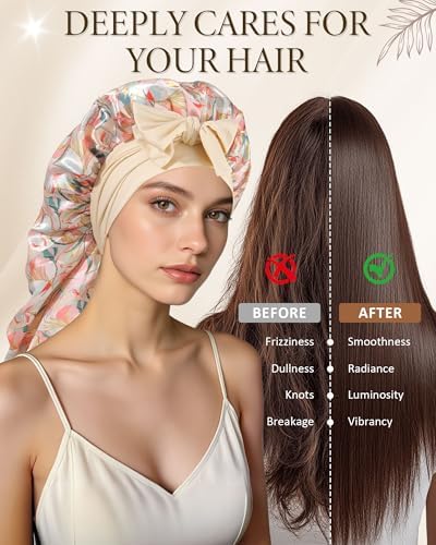AWAYTR Long Satin Bonnet for Sleeping, Women Two-Tone Reversible Sleep Cap - Image 5