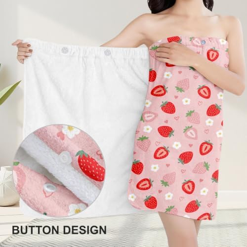 Absorbent Bath Towel Wrap Set (32 X 60 in), Pink Strawberry Towel - Image 4