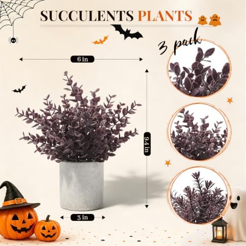 Der Rose 3 Pack Plum Eucalyptus Fake Plants for Halloween Bathroom Decor - Image 3