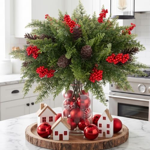 Daynight 12 Bundles Artificial Cedar Pine Stems for Outdoor Christmas Decor - Image 2