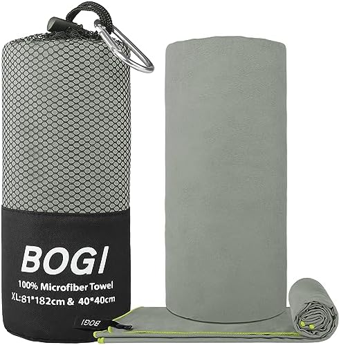 BOGI Microfiber Travel Sports Towel-Quick Dry, Soft Lightweight, Absorbent, Compact for Camping, Gym, Yoga, Swimming, Backpacking (XL:72''x32''+16''x16''-Grey) - Image 2