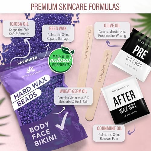 Tress Wellness Award Winning Waxing Kit for Sensitive Skin – Safe for Face & Skin, Easy to Use – At-Home Kit for Face, Bikini, Brazilian & Full Body - Midnight Rose, No Display - Image 3