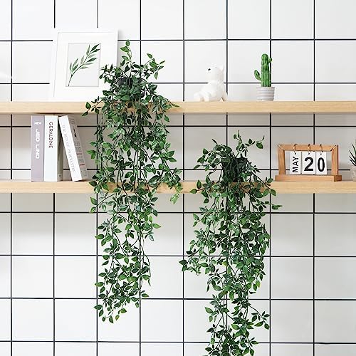BLEUM CADE Fake Hanging Plants, 2pcs Artificial Hanging Potted Plant, Faux Mandala Vines Hanging Plant Greenery for Wall Shelf Home Living Room Indoor Outdoor Decor - Image 3