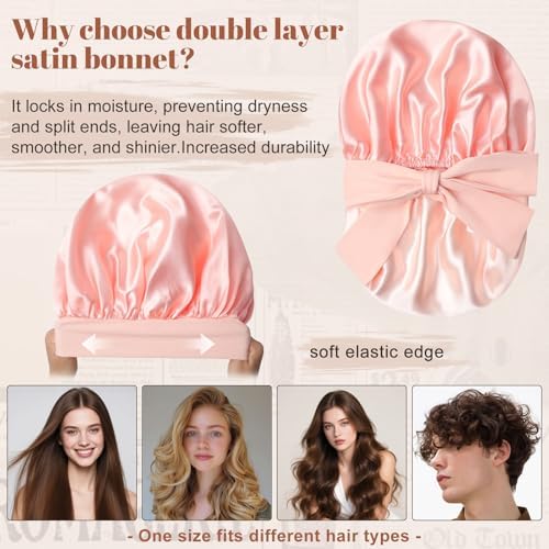 CHLINS Double Layer Satin Bonnet for Sleeping, Hair Bonnet for Curly Hair - Image 3
