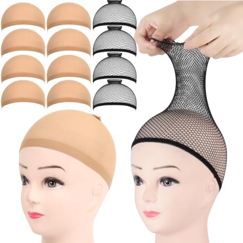 FANDAMEI 12PCS Wig Cap, Beige Wig Caps For Women, Mesh Black Wig Cap by FANDAMEI