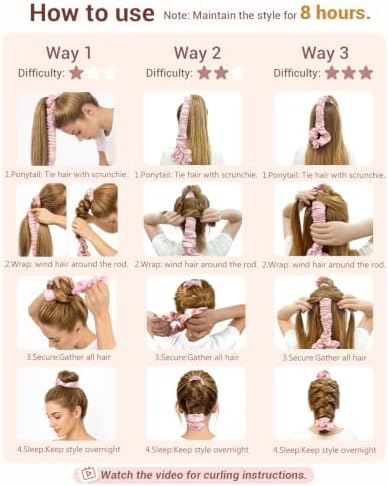 BONNET QUEEN Large Satin Heatless Hair Curler for Long Thick Hair, All-in-One Overnight Curling Rod, Heatless Curls Bun & Built-in Scrunchies, Day-to-Night Styling for Sleep, Travel & Gym, CreamPink - Image 4