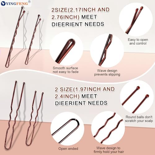 510PCS Brown Bobby Pins Hair Pins Kit with Hair Net, YINGFENG Includes 100 Bobby Pins for Women, 100 U-Shaped Buns Hair Clips, 300 Hair Bands and 10 Brown Hair Nets, Dance competition must haves - Image 7