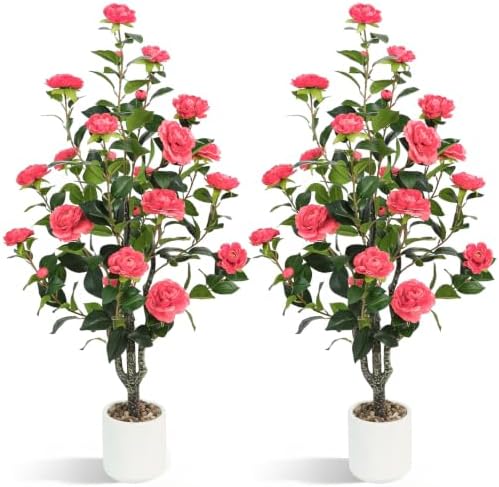 UPBUD Artificial Camellia Tree 2 Pack, 43.3" Tall Fake Camellia Plant by UPBUD