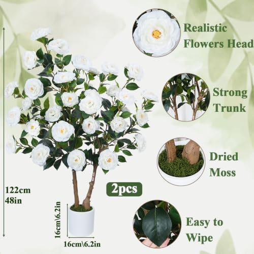 2Pack 48"/4FT Artificial Camellia Trees for Outdoor, Dual-Stem Design Plant - Image 2
