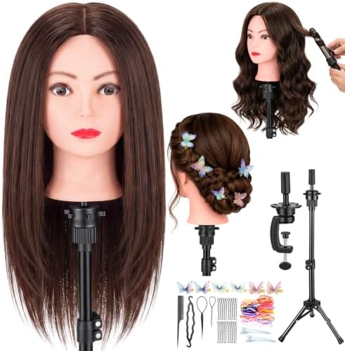 22-Inch 100% Human Hair Mannequin Head with Tripod Stand for Hair Styling by WtuhuMag-SafeCharger