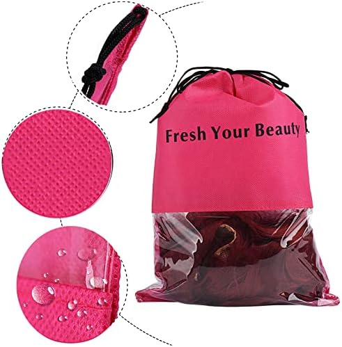 10 Pieces Wig Bags Hair Extension Storage Holder with Drawstring Hairpieces Ponytail Carrier Case Portable Dust Covers Large Size for Bundles, Wigs Tool, Gift and Travel (Large,Rose red) - Image 2