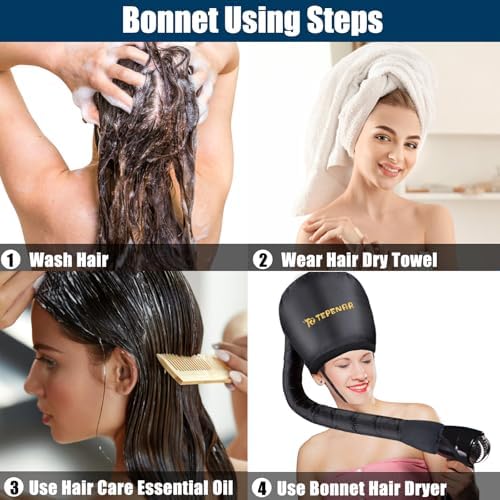 TEPENAR Hair Dryer Bonnet - Upgraded Extra Large Soft Adjustable Hooded Cap for Fast Hair Styling and Care - Image 5