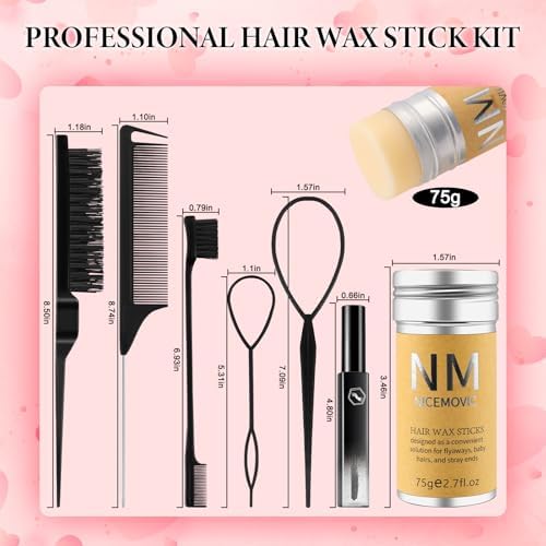 Slick Back Hair Brush Wax Stick Set for Flyaways Stocking Stuffers for Kids Women Christmas/Birthday Gifts Hair Accessories for Women Girl Teen Girls Trendy Stuff, Hair Styling Tools Baby Hairs Gel - Image 2