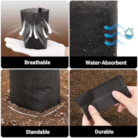 Black Plant Grow Bags for Plants Nursery, Pack of 200 5.5x5.9 Breathable Non-Woven Fabric Grow Bags for Planting Seedling Pots Nursery Pots - Image 2
