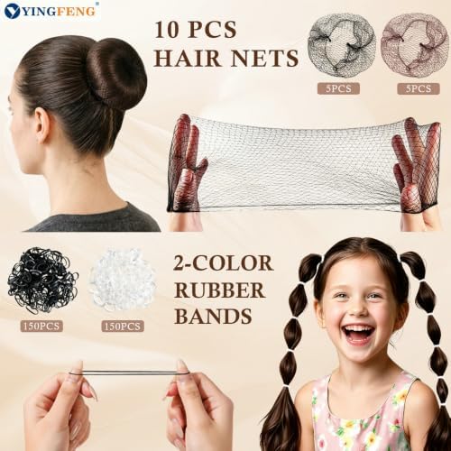 YINGFENG 510Pcs Women Hair Styling Set Bobby Pins U Clips Bun Nets Elastic Hair Ties Brown Black Hair Accessories for Daily Dance Hairstyle - Image 2
