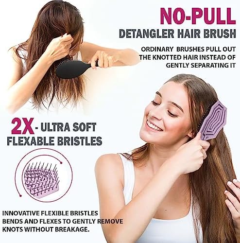 Fiora Naturals Hair Brush Set for Women, Detangler, Round Brush and Comb - Image 4