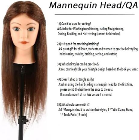 Mannequin Head with 100% Human Hair,22''Doll Head for Real Hair Styling - Image 6