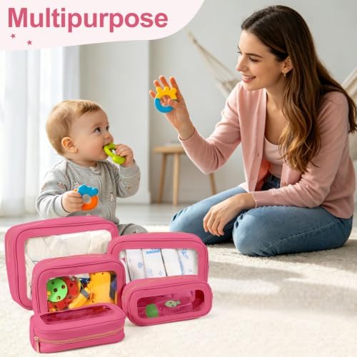 YOPCDJ 5PCS Diaper Bag Organizer Pouch, Clear TPU Waterproof Organizer Zipper Bags, Cosmetic Bag Set, TSA Approved Toiletry Bags, Travel Organizer Bag for Kids and Women - Image 2