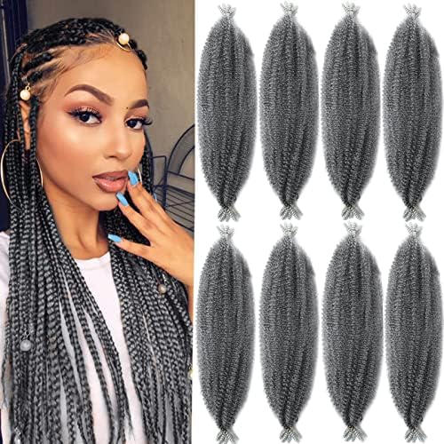 8 Packs T gray Pre-Separated Springy Afro Twist Hair Synthetic Marley Twist Braiding Hair for Black Women (T gray, 24 Inch (Pack of 8)) by Celie