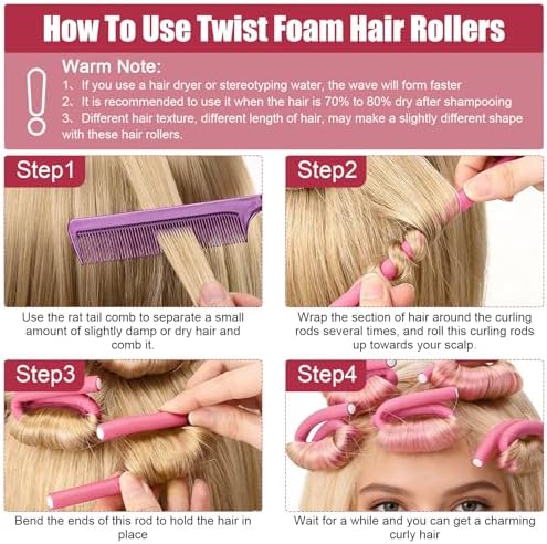 30 Pcs Heatless Hair Curlers 9.45 x 0.7 Inch Flexible Curling Rods Soft Foam Rollers No Heat Bendable Hair Rods Roller for Women Short Medium Long Hair, Sleep-In (Random Color) - Image 5