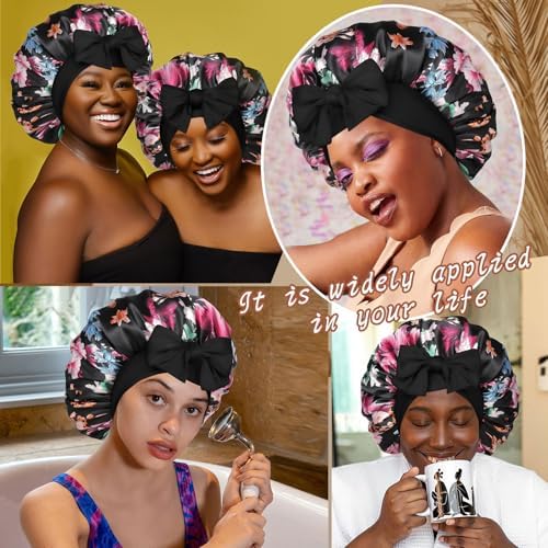 CHLINS Double Layer Satin Bonnet for Sleeping, Hair Bonnet for Curly Hair - Image 7